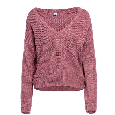 Chic Solid V-Neck Long Sleeve Sweater