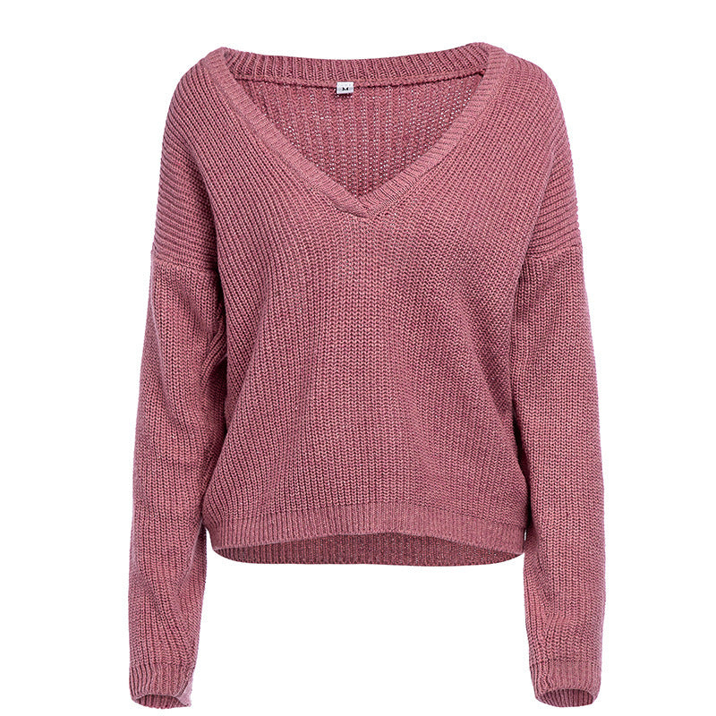 Chic Solid V-Neck Long Sleeve Sweater