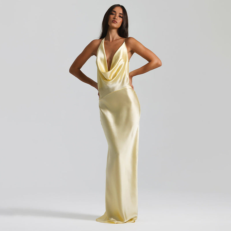 Midnight Charm V-Neck Halter Dress