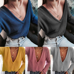 Chic Solid V-Neck Long Sleeve Sweater
