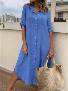 Curvy Cotton-Linen Shirt Dress