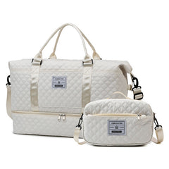 Large-Capacity Quilted Embroidered Thread Handle Crossbody Storage Travel Bag