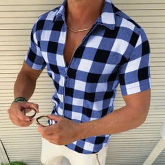 Urban Grid Zip-Up Plaid Shirt