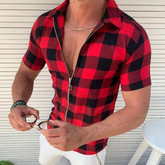 Urban Grid Zip-Up Plaid Shirt