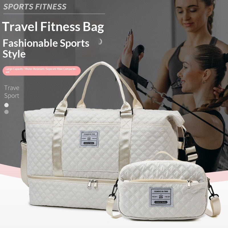 Large-Capacity Quilted Embroidered Thread Handle Crossbody Storage Travel Bag