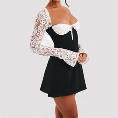 Midnight Muse Sexy Lace-Up Long Sleeve Dress