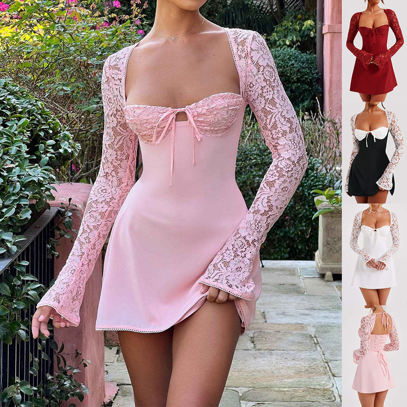 Midnight Muse Sexy Lace-Up Long Sleeve Dress
