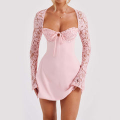 Midnight Muse Sexy Lace-Up Long Sleeve Dress
