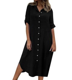 Curvy Cotton-Linen Shirt Dress