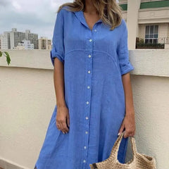 Curvy Cotton-Linen Shirt Dress