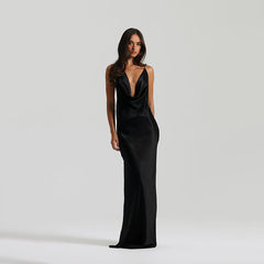 Midnight Charm V-Neck Halter Dress