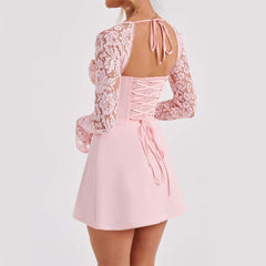 Midnight Muse Sexy Lace-Up Long Sleeve Dress