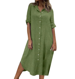Curvy Cotton-Linen Shirt Dress