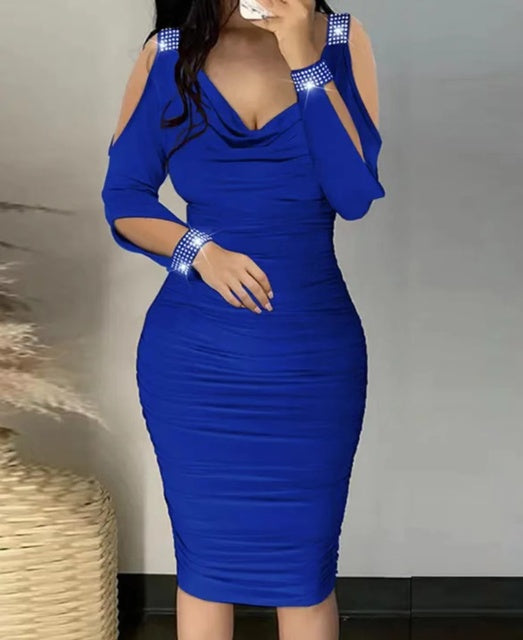 Elegant Off-Shoulder V-Neck Long Sleeve Party Dress