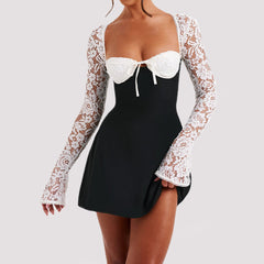 Midnight Muse Sexy Lace-Up Long Sleeve Dress
