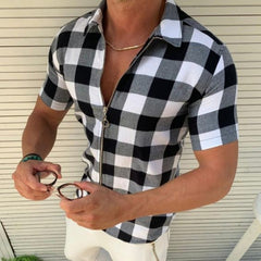 Urban Grid Zip-Up Plaid Shirt