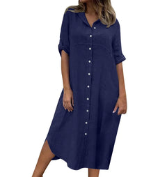 Curvy Cotton-Linen Shirt Dress